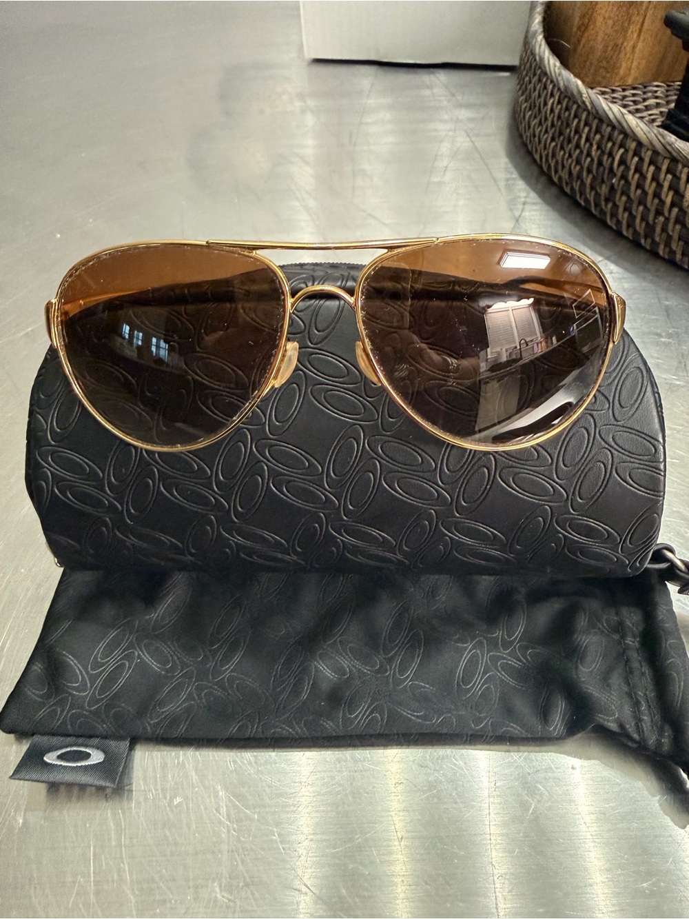 Oakley Gold Frame Brown Lens Aviator Sunglasses for Women